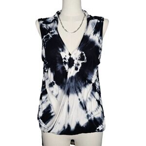 Young Fabulous & Broke Faux Wrap Tie Dye Tank Top Black White‎ Boho Womens Small